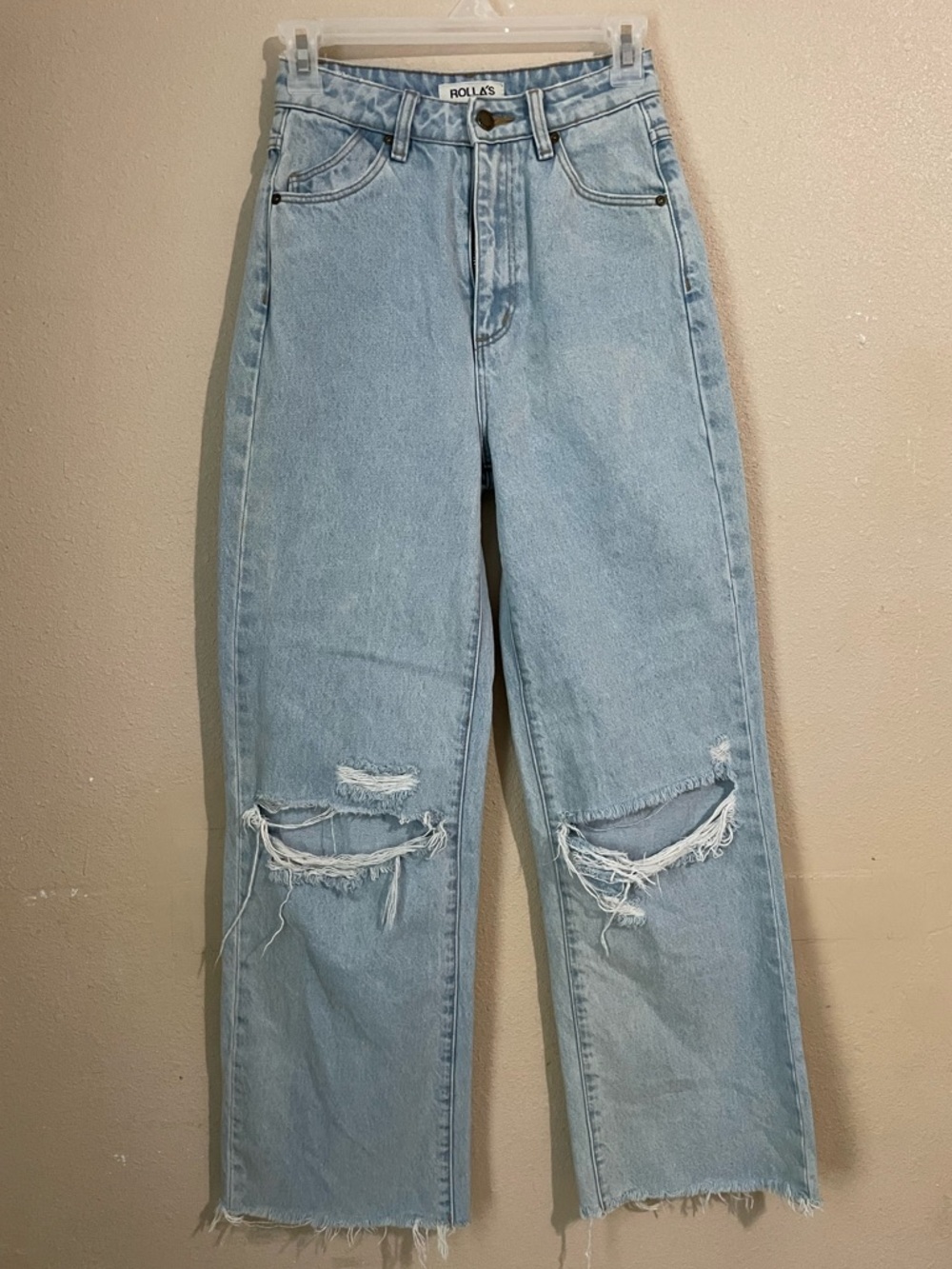 Rolla’s Heidi High Rise Loose Straight Distressed Light Wash Denim Size 24